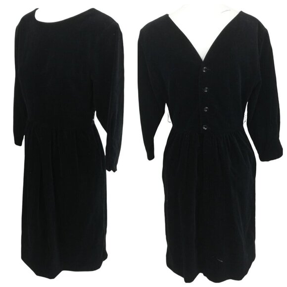 Vintage Dresses & Skirts - Vintage Petite Lanz Black Velvet Button Back Midi Modest Dress Size 10 Orchestra